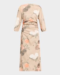 Ezra Floral-Print Ruched 3/4-Sleeve Maxi Dress
