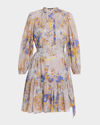 Hilary Floral-Print Pintuck Flounce Mini Dress