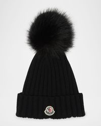 Wool Beanie with Faux Fur Pom