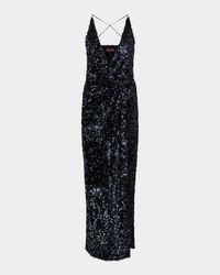 Katri Draped Open-Back Sequin Column Gown