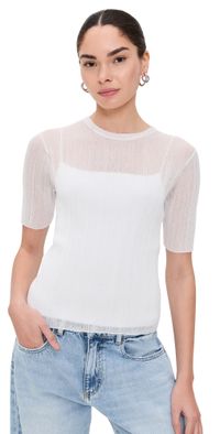 Vince Double Layer Rib Elbow Sleeve Pullover Optic White XS