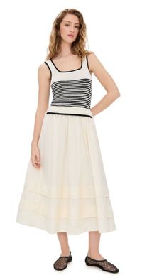 Moon River Striped Knit Top Midi Dress Cream M