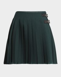 Dual-Buckle Pleated Mini Kilt Skirt