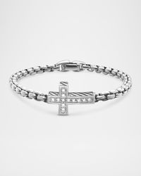 Men's Silver Diamond Cross Station Bracelet