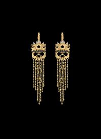Hipanema - Boucles d'oreilles avec cabochon et chaînes pour oreilles percées - Taille Unique - Doré