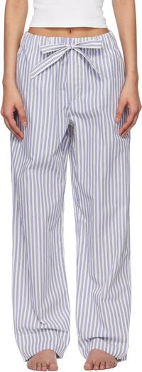Tekla White & Blue Poplin Pyjama Pants