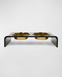 Small Smoke Grey Double Golden Bowl Pet Feeder, 1 Pint