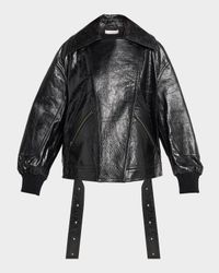 Shiny Crinkle Leather Oversized Bomber Jacket