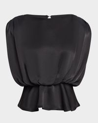 Saylor Strong-Shoulder Silky Satin Blouse