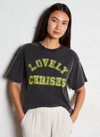 Le Temps Des Cerises - Tee-shirt droit col rond sérigraphié en coton - Taille XL - Noir