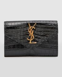 YSL Monogram Small Wallet in Croc-Embossed Leather