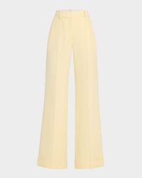 Deeda Pintuck Straight-Leg Silk-Wool Pants
