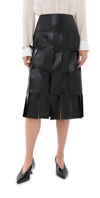 A. W.A. K.E. MODE Faux Leather Midi Multi Rectangle Skirt Black 34