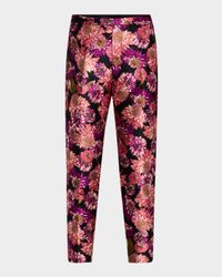 Pink Wish Jacquard Slim-Leg Ankle Cigarette Pants