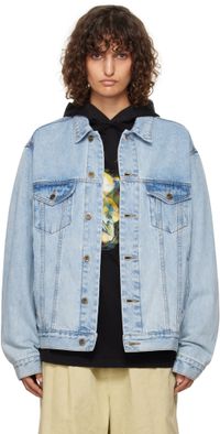 We11done Blouson bleu en denim à image de monstre