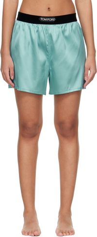 TOM FORD Blue Stretch Silk Satin Boxer Shorts