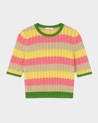 Cinzia Wavy Striped Pointelle-Knit Sweater