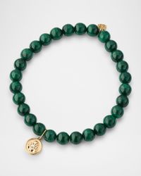 Malachite Bead Bracelet with Tiny Pavé Sitting Buddha Coin Charm
