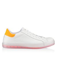Men's Leather Low-Top Sneakers - White Orange - Size 10