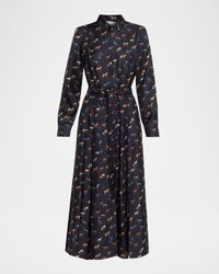 Galway Horse-Print Silk Belted Maxi Shirtdress