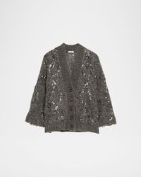 Frosty Sequined Wool-Cashmere V-Neck Cardigan
