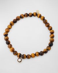 Men's Tiger's Eye Beaded Bracelet with Diamond Charm