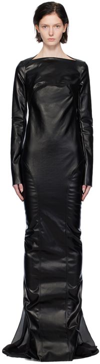 Rick Owens Black Al Column Denim Maxi Dress