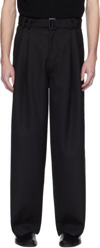 LGN Louis Gabriel Nouchi Black Wide Smoking Double Pleats Trousers
