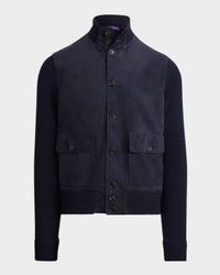 Men's Suede-Front Cashmere Cardigan