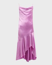 La Rosas High-Low Satin Midi Dress