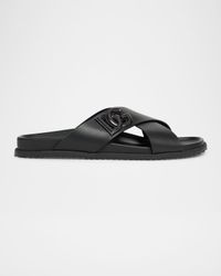 Men's Crisscross Leather Logo Slide Sandals