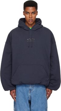 VETEMENTS Navy Oval Logo Cropped Boxy Hoodie
