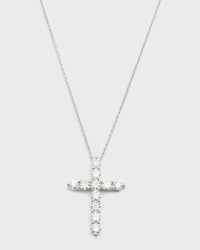 18K White Gold Round Diamond Cross Pendant, 2.0tcw, 18" Chain; 1.12" x 0.81" Cross