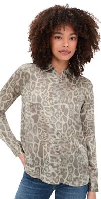 L'AGENCE Tyler Long Sleeve Blouse Grey Patch Leopard XXS