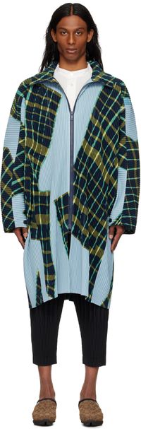 HOMME PLISSÉ ISSEY MIYAKE Blue & Green Windswept Plaid Coat