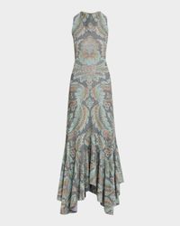 Metallic Paisley Sleeveless Midi Mermaid Dress