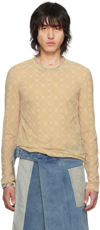 Marine Serre T-shirt à manches longues beige à motif Moonogram