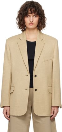 RECTO Beige Oversize Single Breasted Tweed Blazer