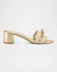 Felicity Raffia Metallic Bow Mule Sandals