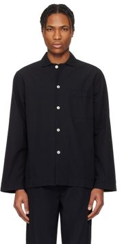 Tekla Black Poplin Long-Sleeved Pyjama Shirt