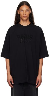 VETEMENTS Black 'Paris' Crystal-Cut T-Shirt