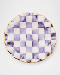 Plum Check Fluted Ceramic Dessert Plate