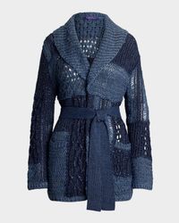 Patchwork Silk-Linen Belted Cardigan