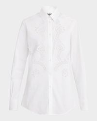 Lace Inset Poplin Button Down Blouse