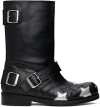 Stefan Cooke Bottes motard noires à appliqués d'étoile argentés