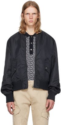 Balmain Navy Embroidery Bomber Jacket
