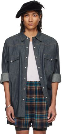 Maison Margiela Blue Press-Stud Denim Shirt
