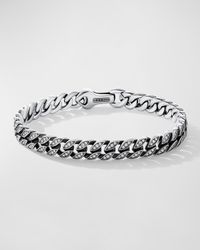 Men's Curb Chain Bracelet in Silver with Diamonds, 8mm, 5.5"L