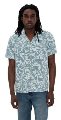 Faherty Cabana Towel Terry Shirt Poolside Foliage Teal L