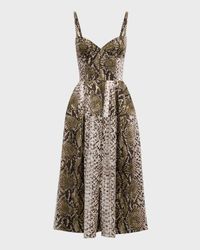 V-Neck Snake-Print Sleeveless Cotton Midi Dress